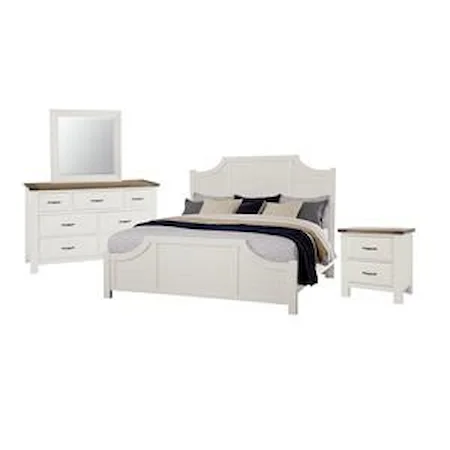 Queen Scallop Bed, 7 Drawer Dresser, Landscape Mirror, and 2 Drawer Nightstand